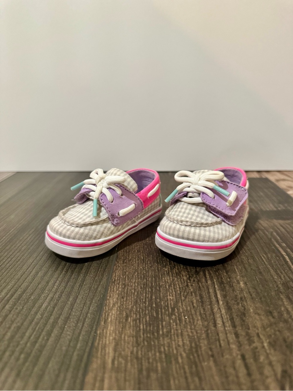 Sperry Intrepid Crib Gingham Boat Shoes Girls Toddler Size 2M Pink Purple - Picture 4 of 15